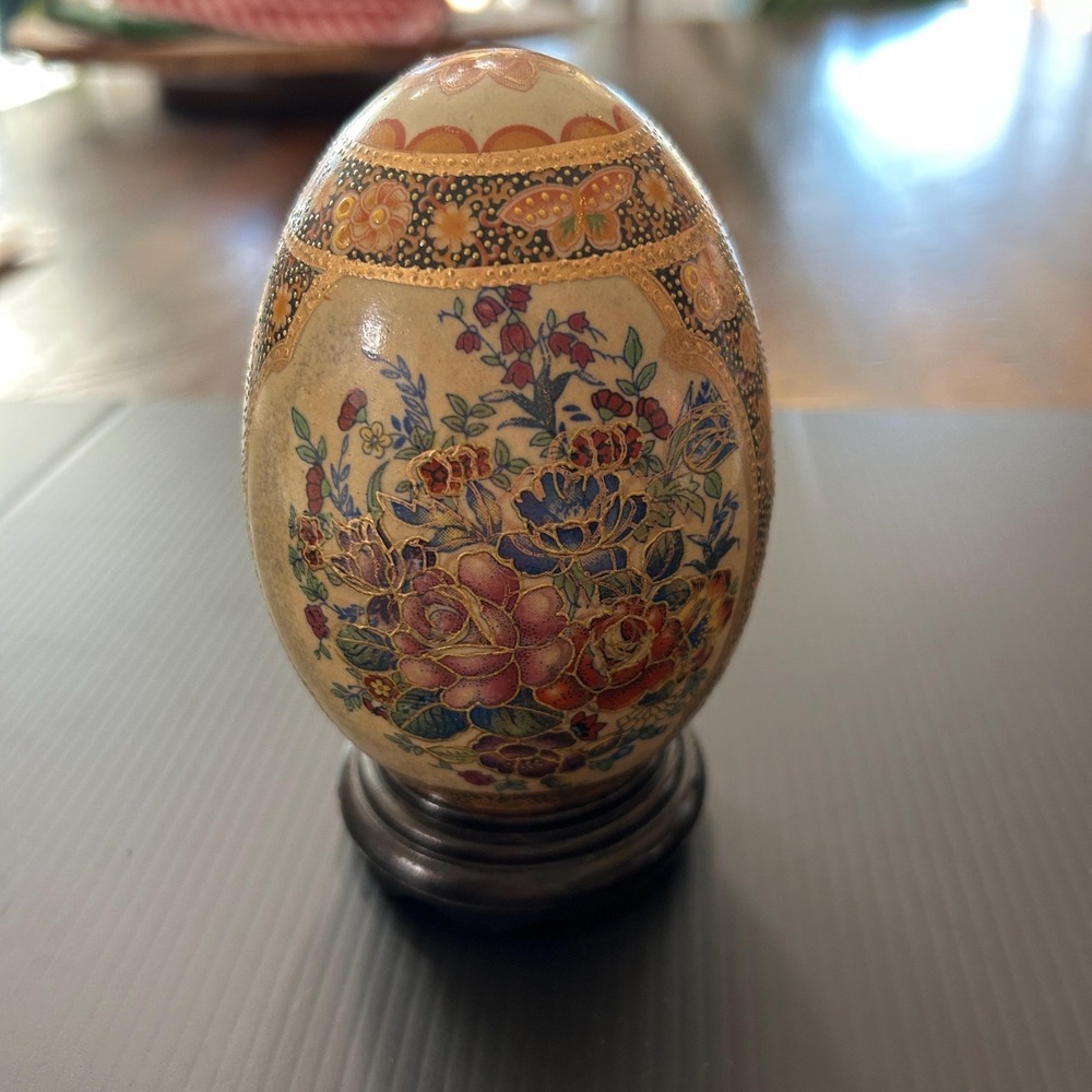 Vintage Cloisonné Style Egg Fixed Stand Floral